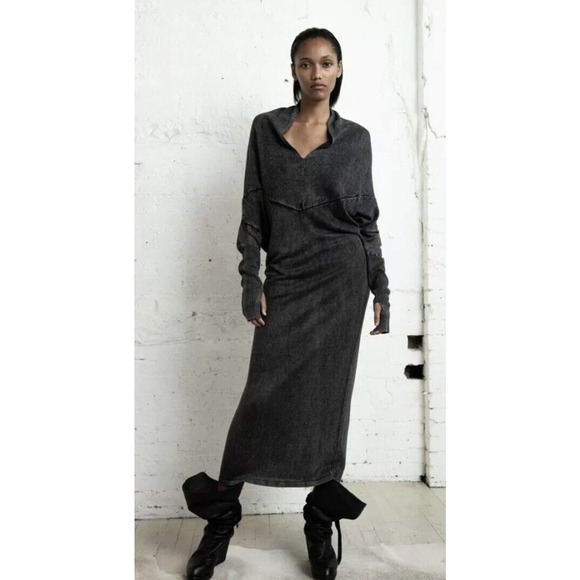 Nicholas K Rev Sweater Dress Size XSmall Black V Linen Tencel Blend Maxi Dress - Picture 1 of 8